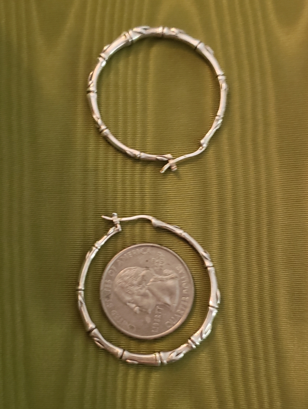 JAI Sterling Silver Hoop Earrings, Bamboo Design, Not Used - Picture 3 of 6